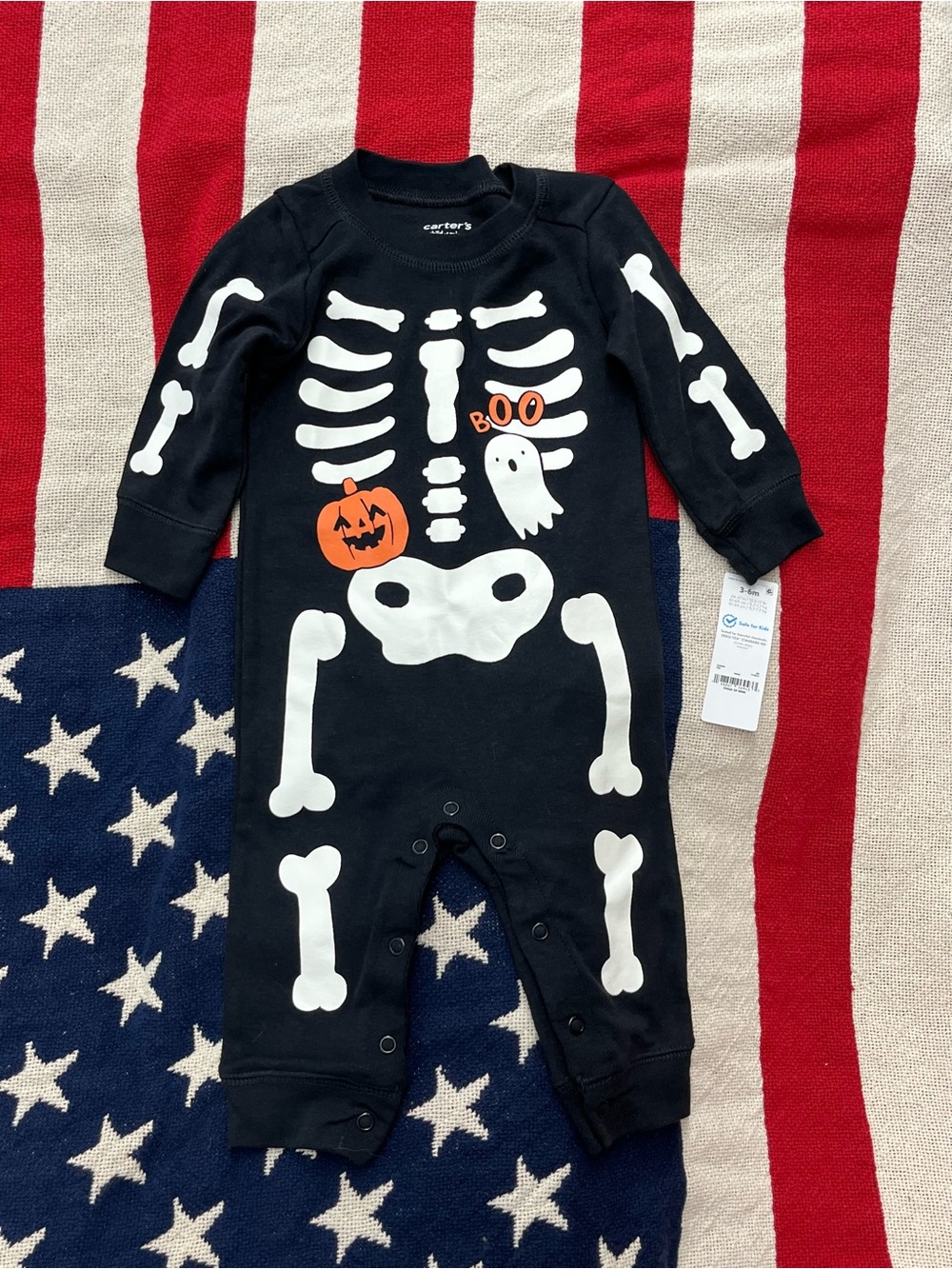 Carter's Black Skeleton Halloween One-Piece Romper Size 3/6 Months NWT